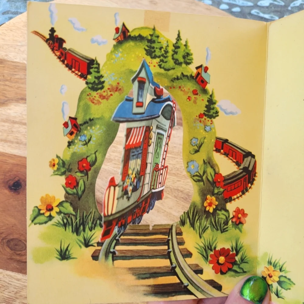 Vintage train themed pop-up Get Well greeting card